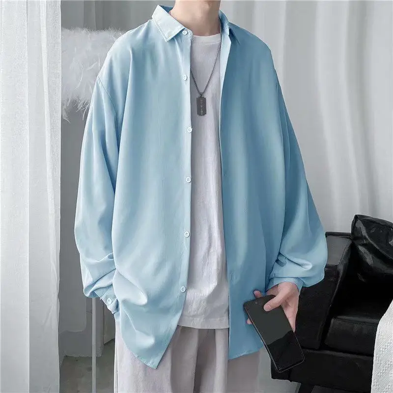 

2024 New Spring and Autumn Salt Style Lapel Solid Color Light Cooked Hong Kong Style Simple Loose Fitting Shirt Jacket for Men