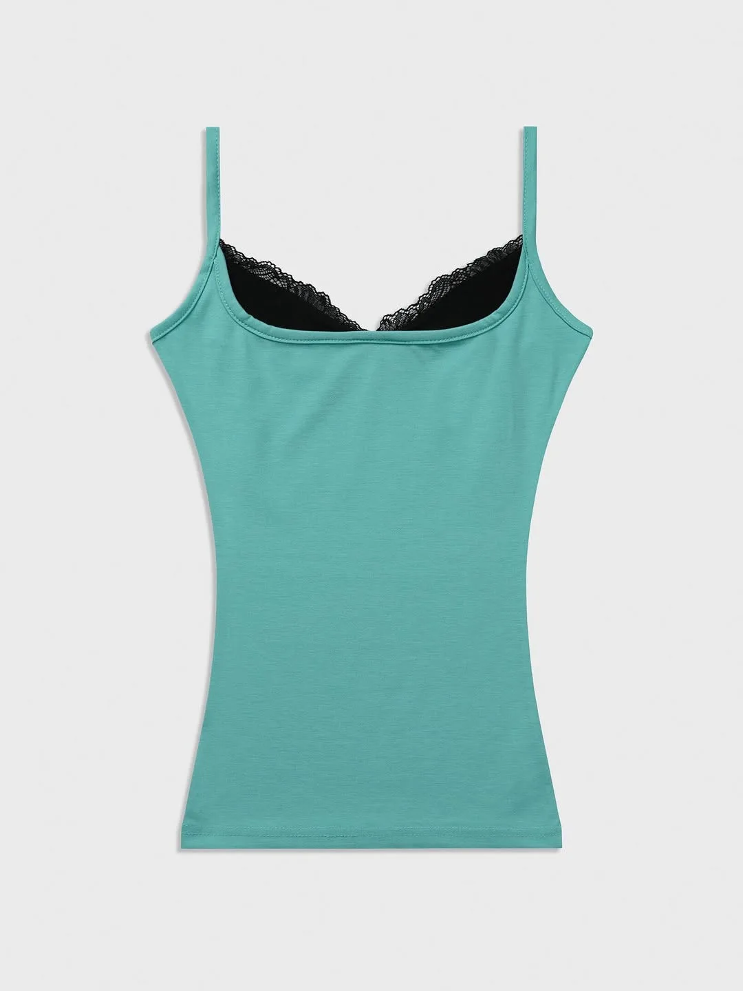 Frisches INS-Spitzen-Patchwork-Top mit Fake-Two-Piece-Effekt, schmal geschnitten, mit Trägern, sommerlich, sexy, mit Aufdruck, für Damen – Detail 5