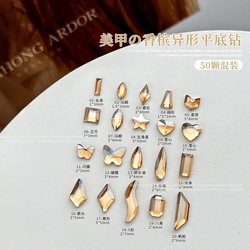100 pezzi color champagne 3D flatback nail art strass accessori per manicure decor bellezza unghie decorazione forniture materiale
