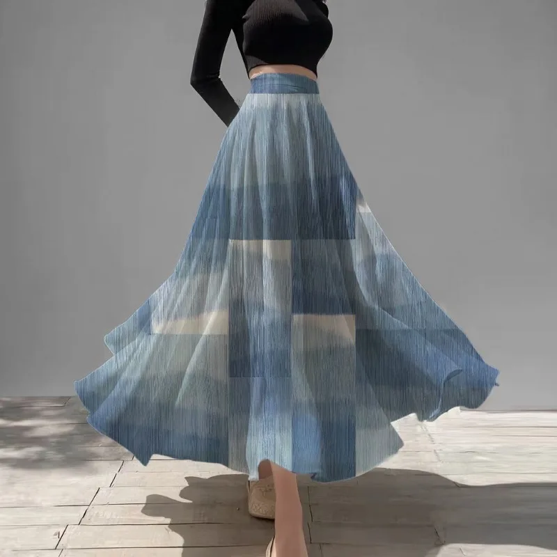 Abstract Oil Painting Floral Midi Skirt | A-Line Swing, Full Hem, Elastic High Waist, Tummy Control S-XXL