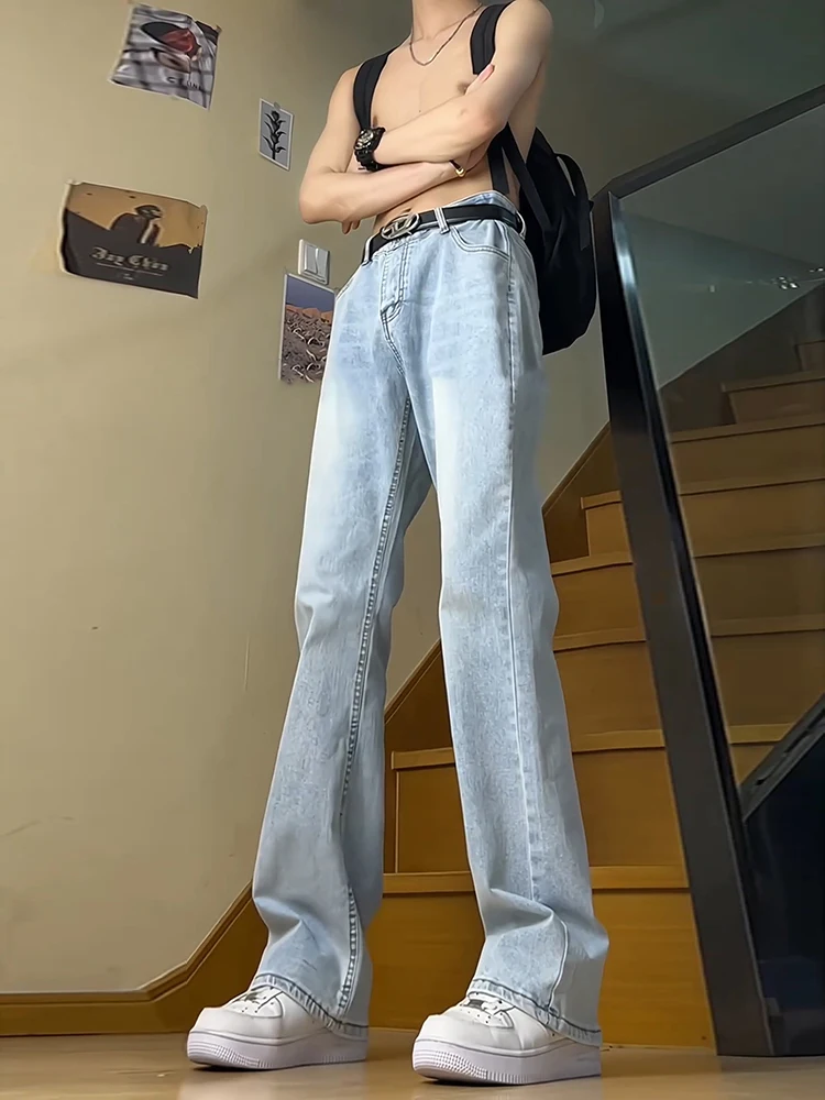 

Iceberg Blue Straight Leg Jeans Men's Summer Extended Length Tall Cool Haome Pants Youth Faion High Waist Denim Jeans