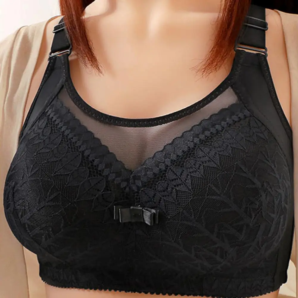 

Push-up Bra Floral Embroidery Wireless Lace Plus Size Bra For Mid-aged Women Adjustable Strap Shockproof Push-up Ideal For Sport