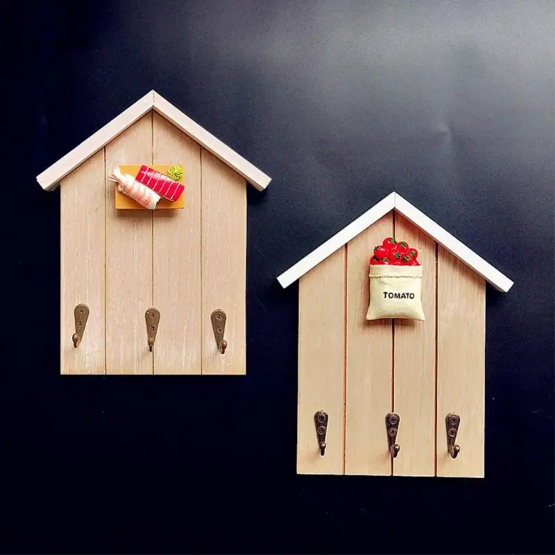 Wooden House Wall Mounted for Key Holder with 3 Hooks Decorative Shelf for Key Hanger for Entryway Kitchen Home 11UA