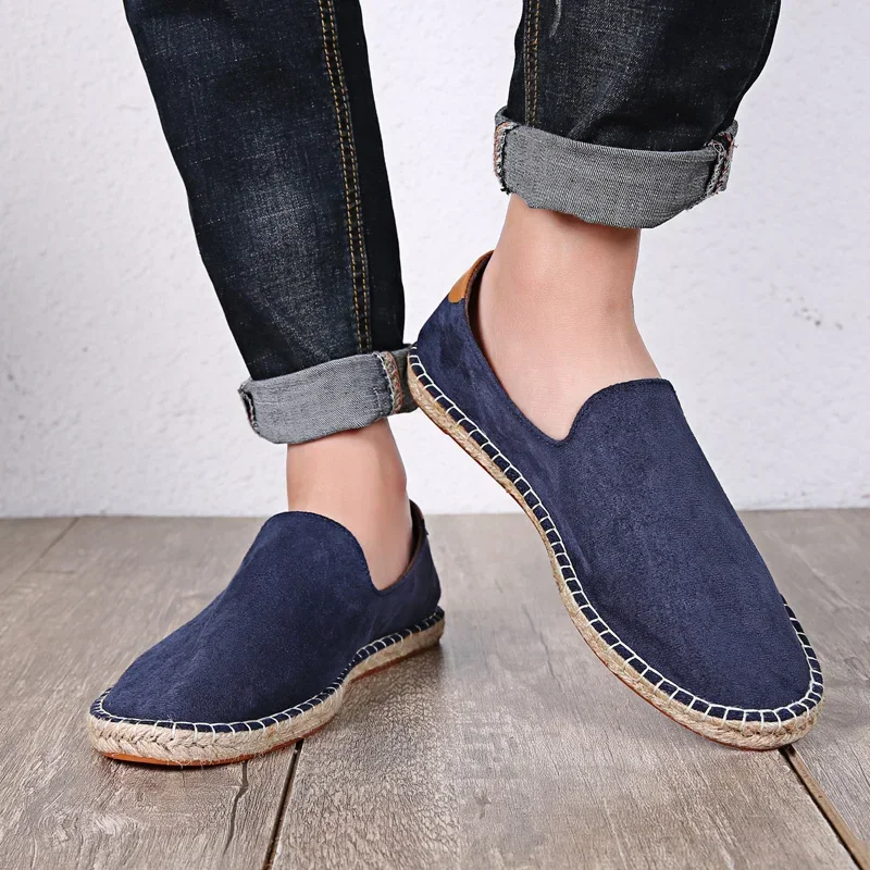 Breathable Comfortable Loafers Outdoor Casual Shoes Convenient Slip-on Hand Sewn Thread Linen Sole Shoes Straw Woven Canvas Shoe