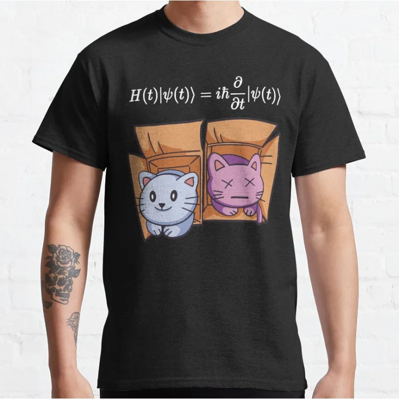 

Schrödingers Cat Equation Cartoon Perfect Physics Gift t shirt Quantum Mechanics science humor Graphic clothes All size Tops