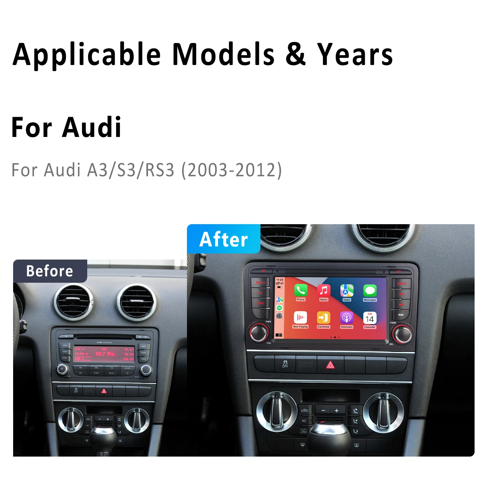 راديو سيارة بشاشة تعمل باللمس IPS مع Carplay لاسلكي Android Auto RDS لأودي A3 S3 RS3 2003-2012 مع كاميرا الرؤية الخلفية DAB + AHD