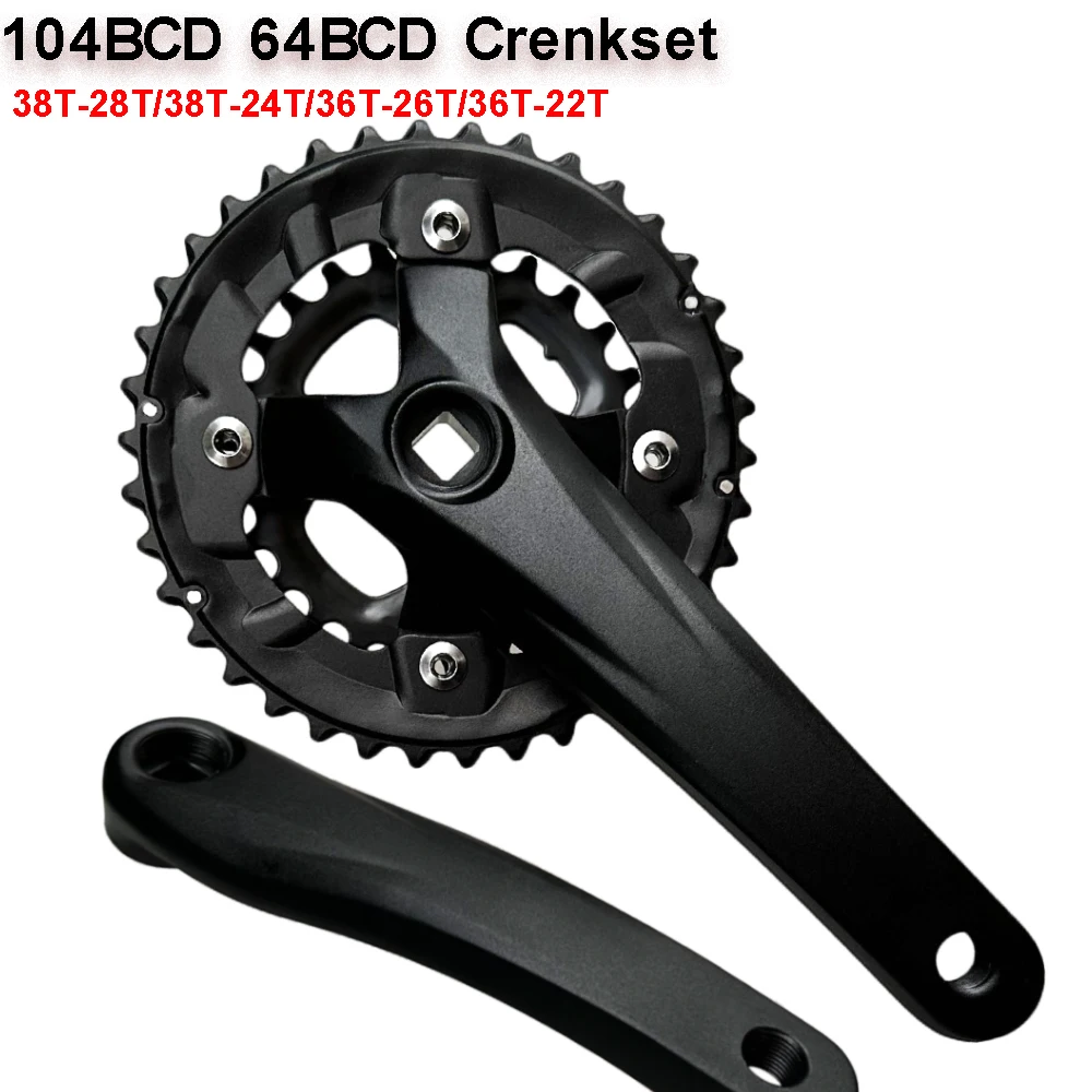 170mm Mountain Bike Crankset Square Hole Crank 2*10S 10 Speed 64/104BCD 26T 28T 36T 38T Bicycle Chainring Double/Triple Sprock