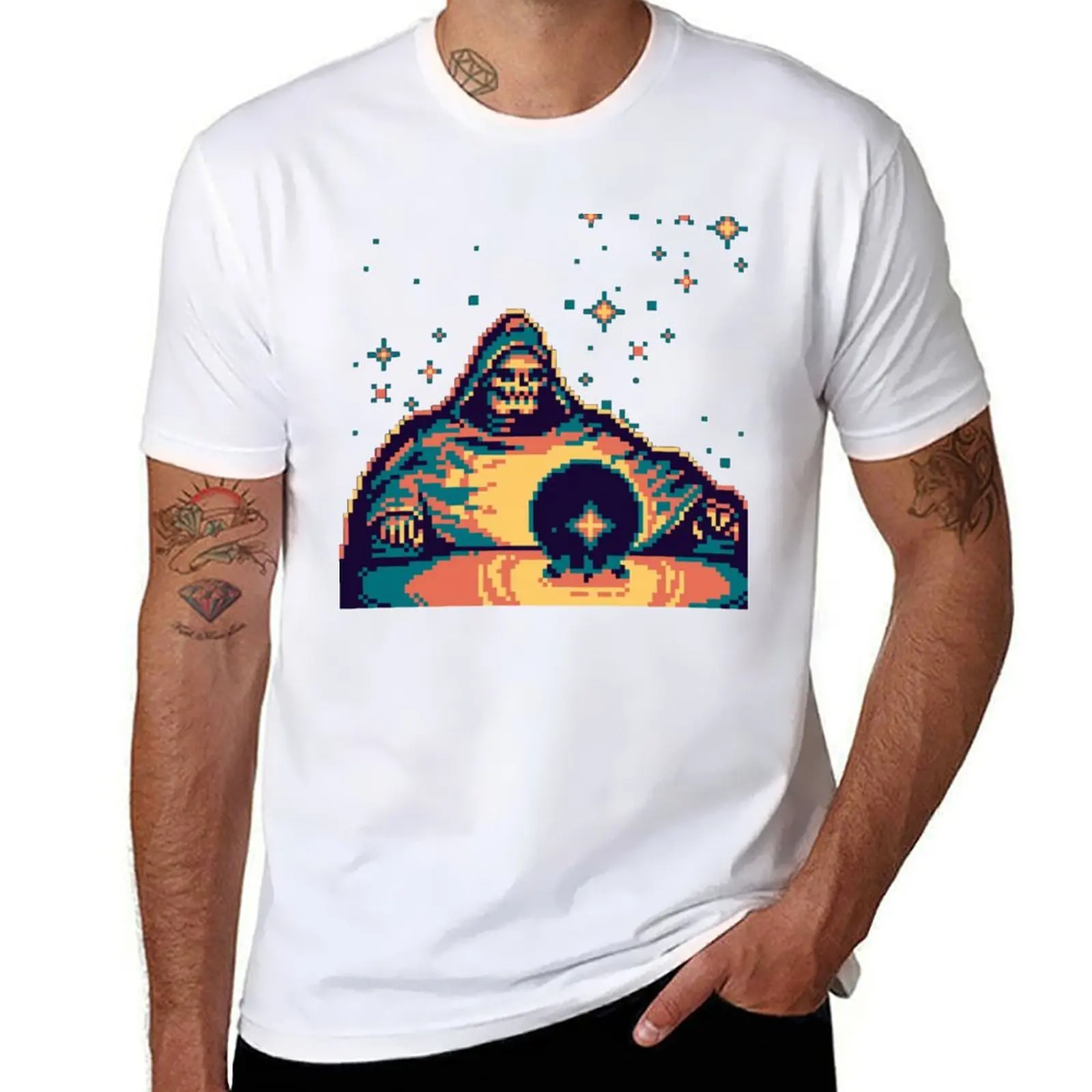 

Pondering My Orb Skeleton Pixel Art HD Meme T-Shirt t shirt man cotton t shirts for man pack cotton T-Shirt