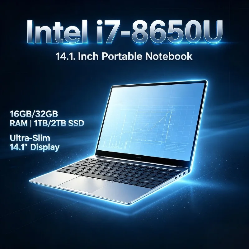 Intel i7 8650U 14.1 Inch Gaming Laptop 4C8T 1.9GHz 4.2GHz Turbo 32GB RAM 2TB SSD 1920x1080 Office Ultra Pro