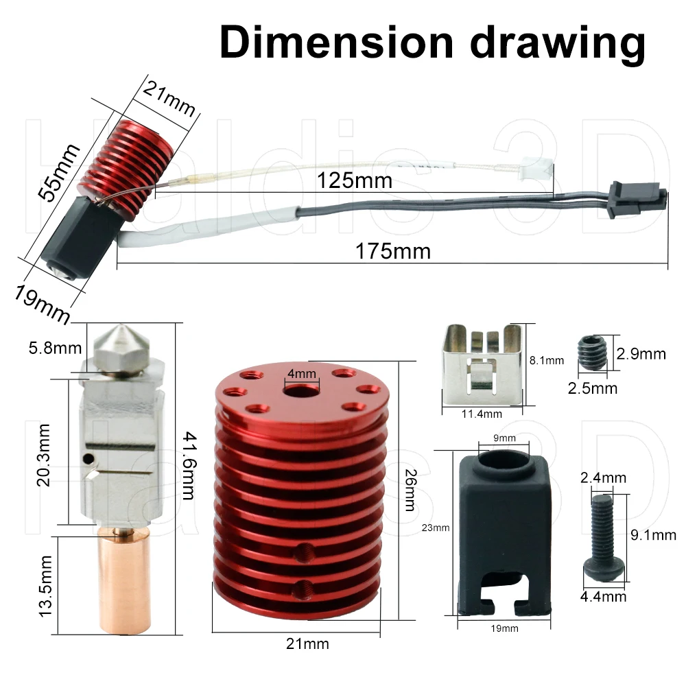 Upgraded V6 Voron Hotend Kit For Voron 0.1/0.2/2.4 CR-10 Ender-3 Volcano Nozzle Bimetal Throat 3D Printer Parts
