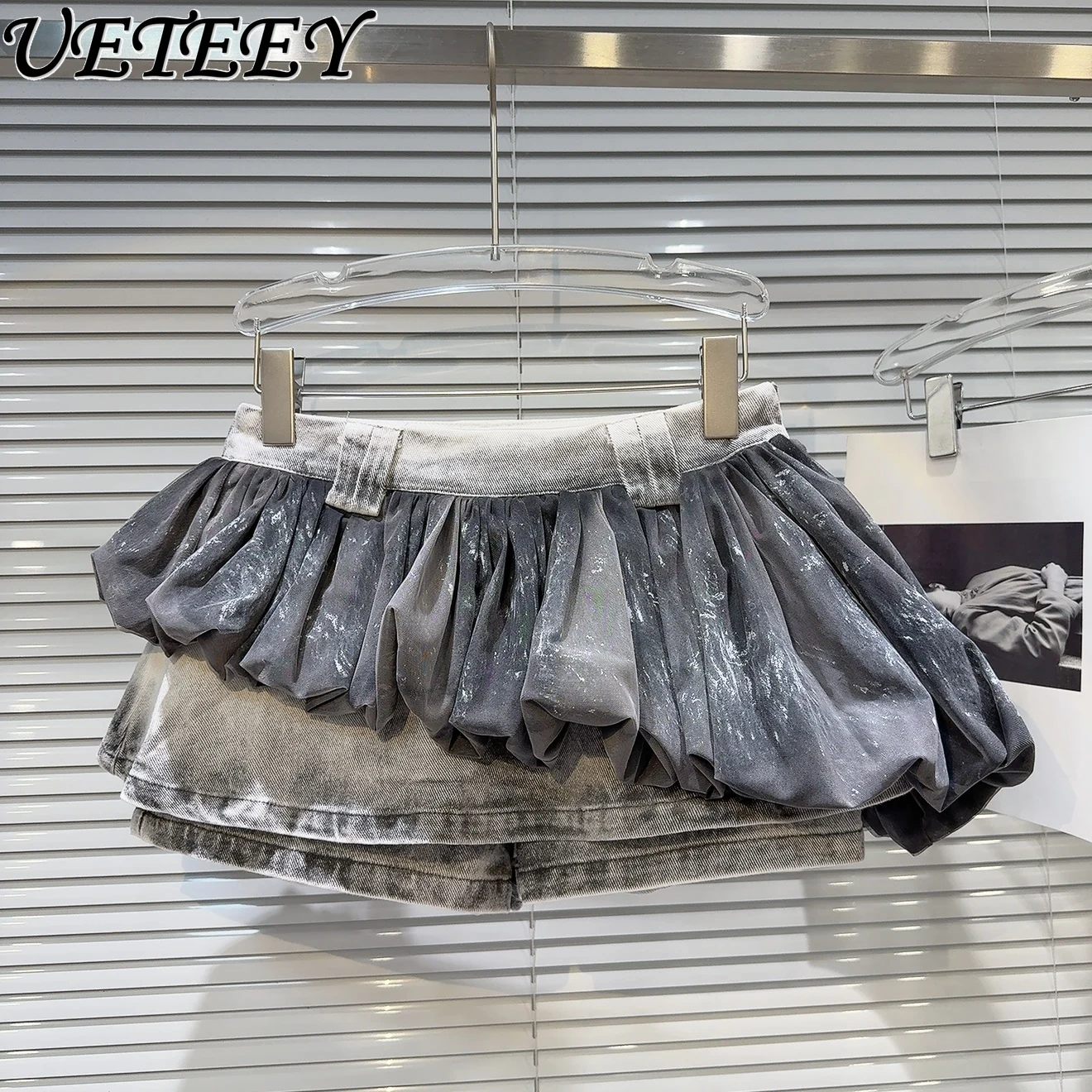 

Summer New Sweet and Cool Spice Girls Mini Culottes Mesh Stitching Anti-light Underpants Washed Denim Short Skirts Tide