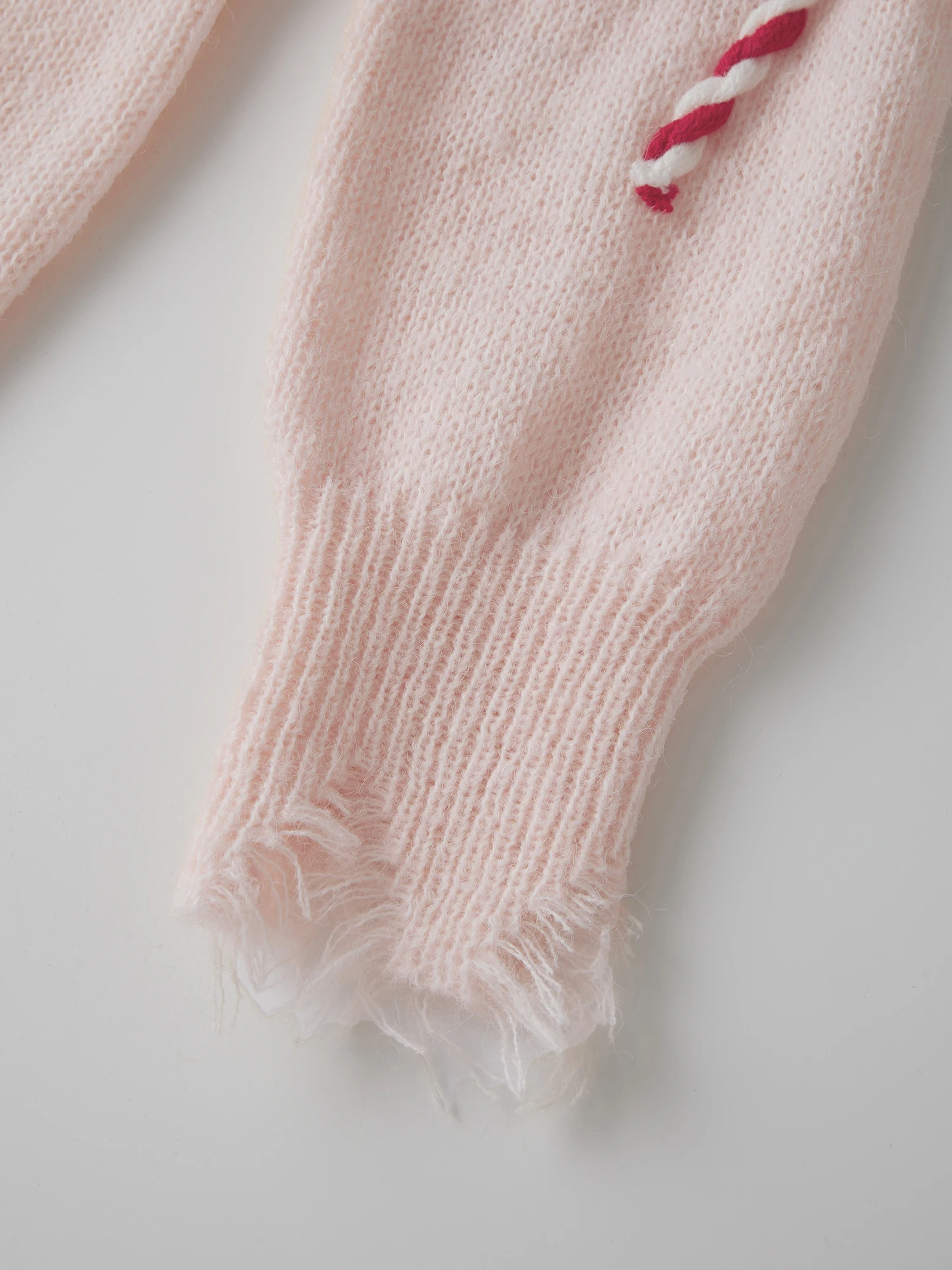 Pull en tricot pour femmes, vacances festives, à manches longues et décolleté en V, avec détails brodés de canne à sucre sur le haut en tricot