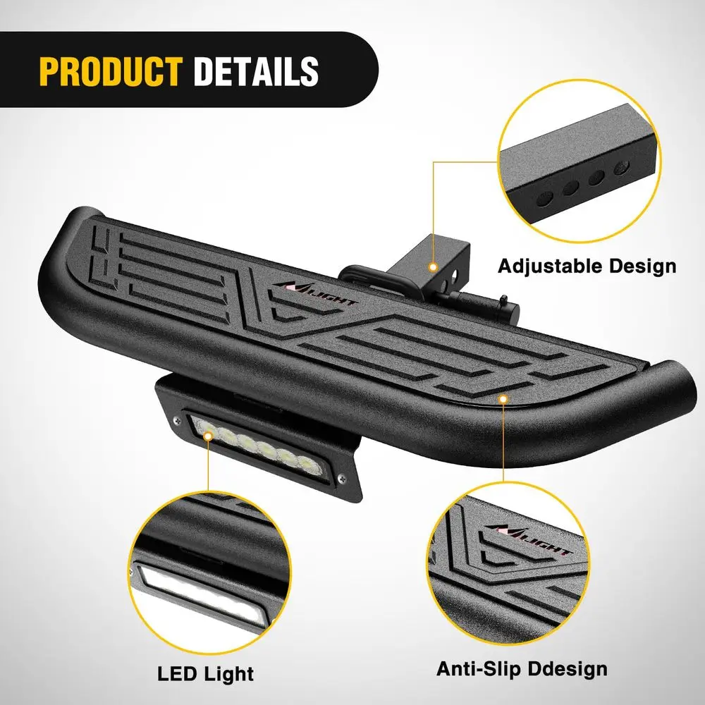 Hitch Step 2 Inch Receiver Unil with LED Light, Pin Lock and U-Bolts Stabilize,Rear Bumper Guard or Pickups Trucks SUVs ATVs