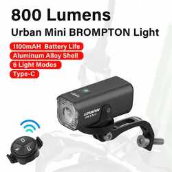 TOWILD Bicycle Light For Brompton Light Type-C Rechargeable Brompton Headlight 800LM IPX6 Waterproof 1100mAh Bike Accessories