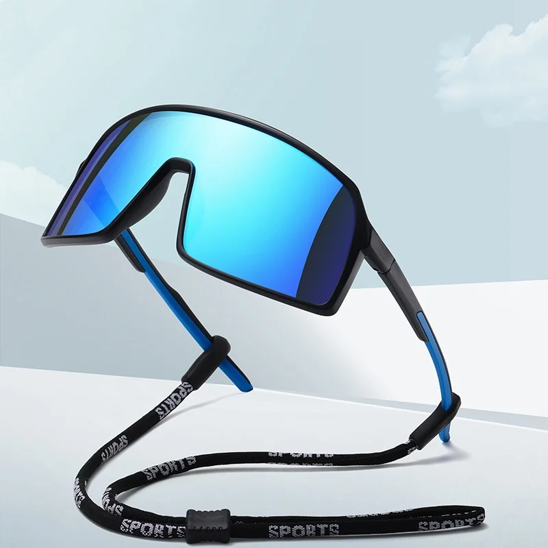 

TR90 One-piece Large Frame Hanging Strap Sunglasses Trendy Men's Polarized Sports Sunglasses Riding Sunglasses Windproof Glasses