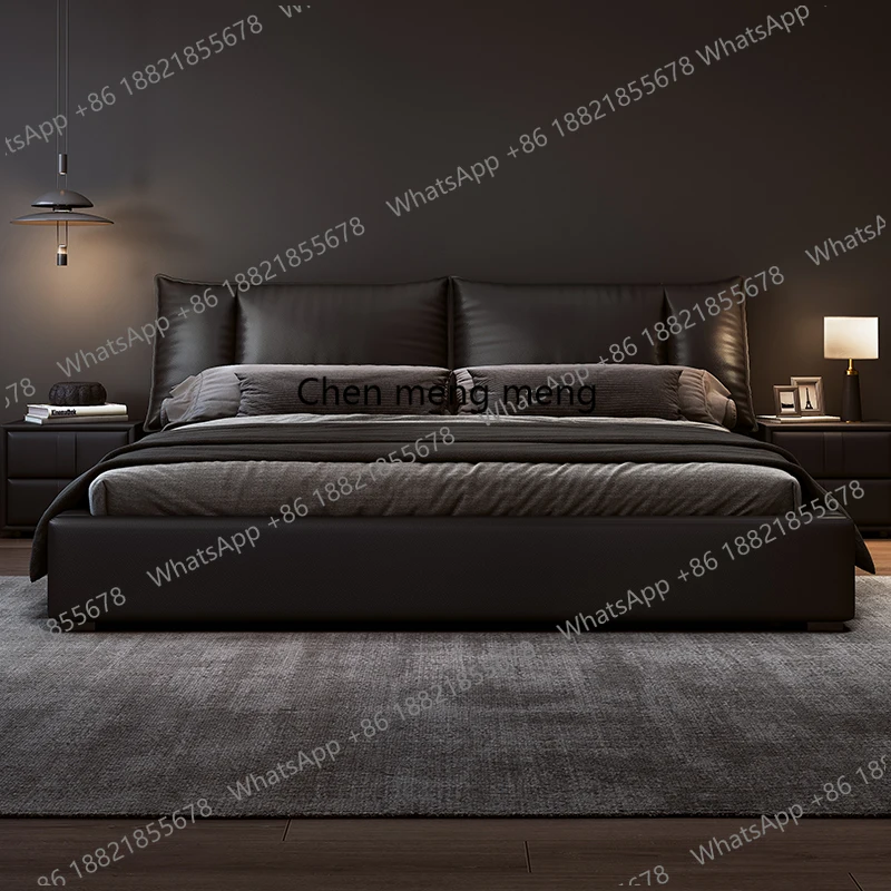 

Double Beds Frame Wood Queen Headboard Luxury 2 People Black Bed King Size Composite Leather Twin Bedroom Furniture