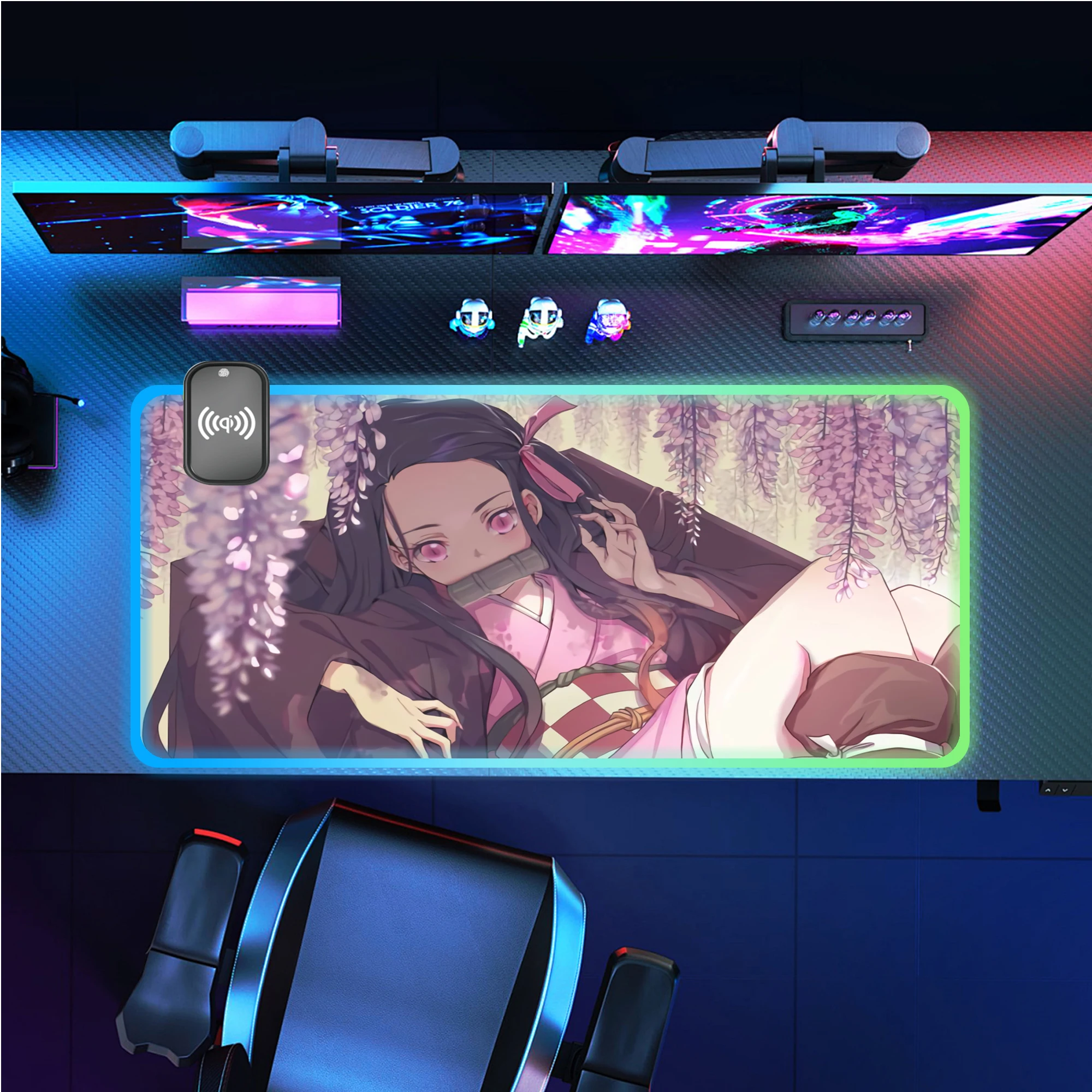 

Anime Wireless Charging Mouse Pad,Kawaii Nezuko RGB Gaming Keyboard Pad,Anti-Slip Rubber Base,Office Desk Pad Big Game Mousepad