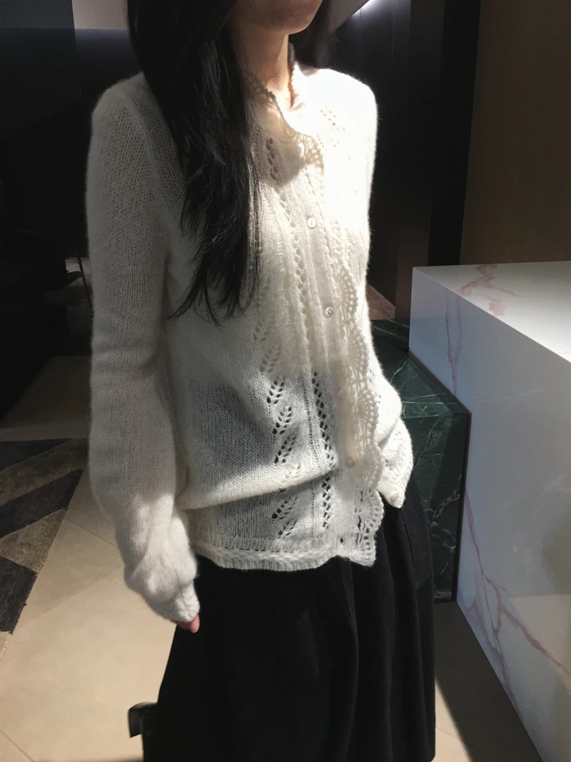 

Вязаный свитер Cuijia Ele в стиле ретро с высоким воротником, ажурной вышивкой, женский кардиган с длинными рукавами, стандартной длины