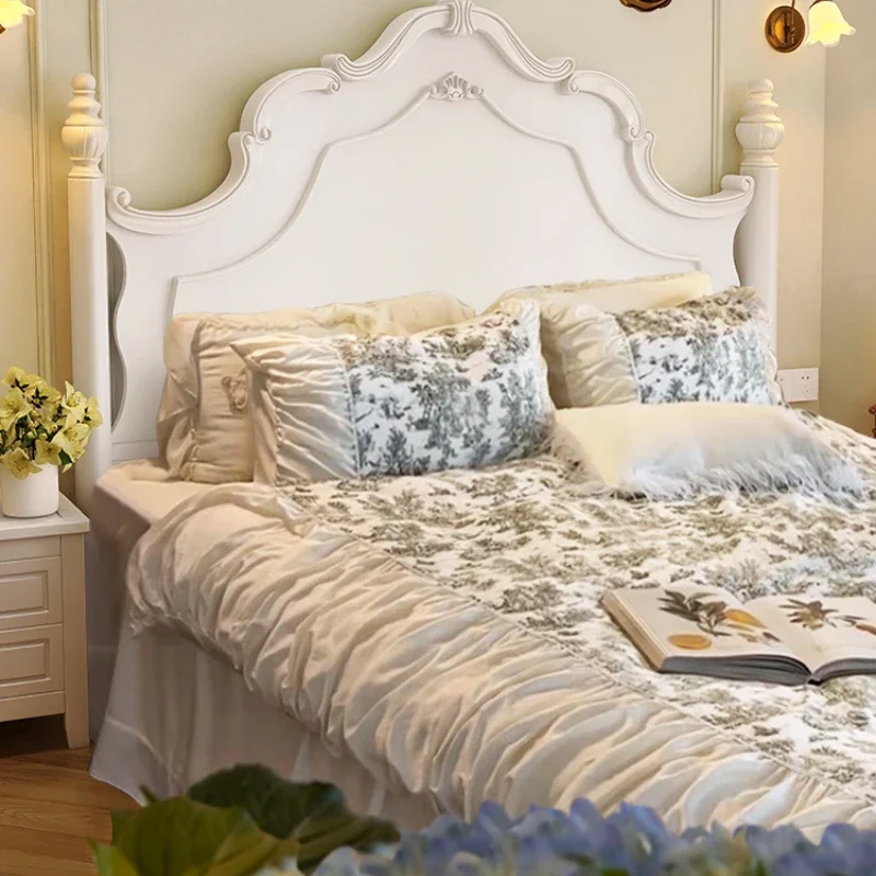 

American Aesthetics Solid Wood Bed Modern Simple White Cream Wind Princess Bed Unique Light Luxury Square Muebles Home Furniture