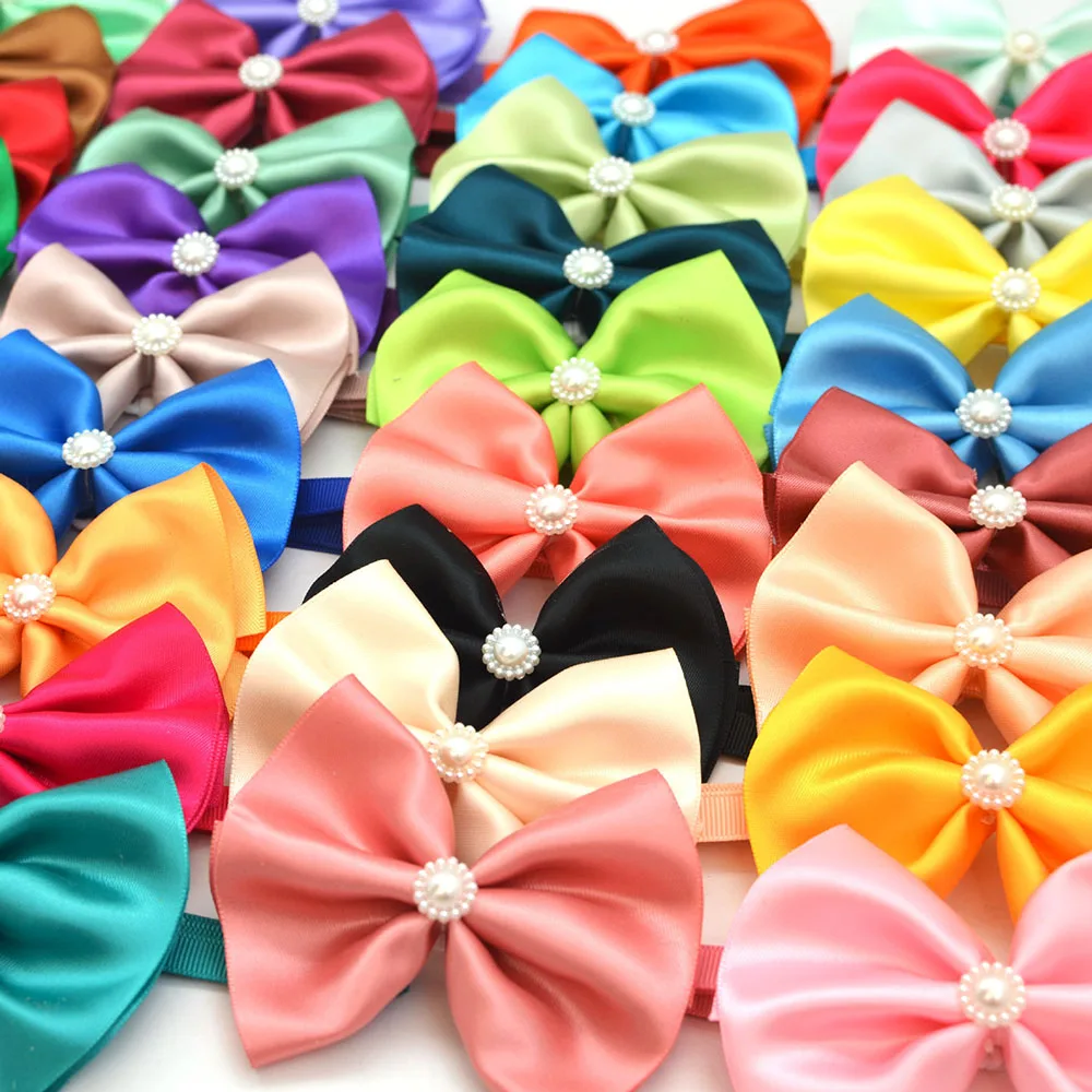 50/100 Solid Small Dog Cat Bow Tie Bulk Neck Tie Bowties For Dogs Pets Adjustable Kitten Pet Grooming Accessories Pet Supplies