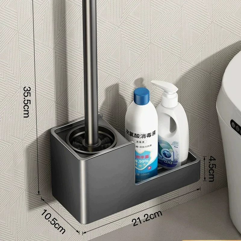 Black Toilet Brush Holder with Brush Aluminum Gray Bathroom Toilet Scrub Cleaning Brush Holder Set White