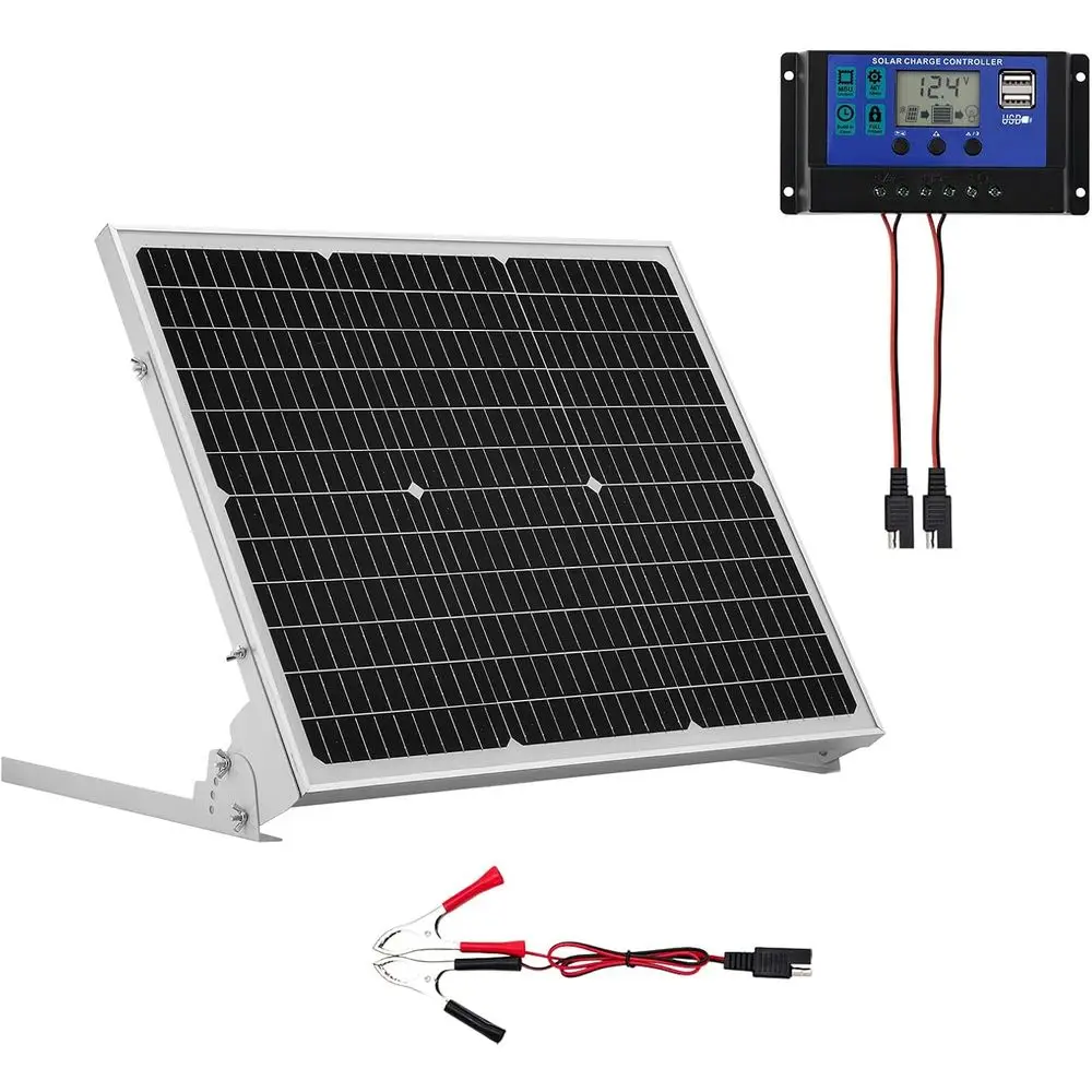50W 12V Solar Battery Trickle Charger Maintainer, Mono Solar Panel Battery Charger with Upgraded MPPT Controller & Adjustable Mo