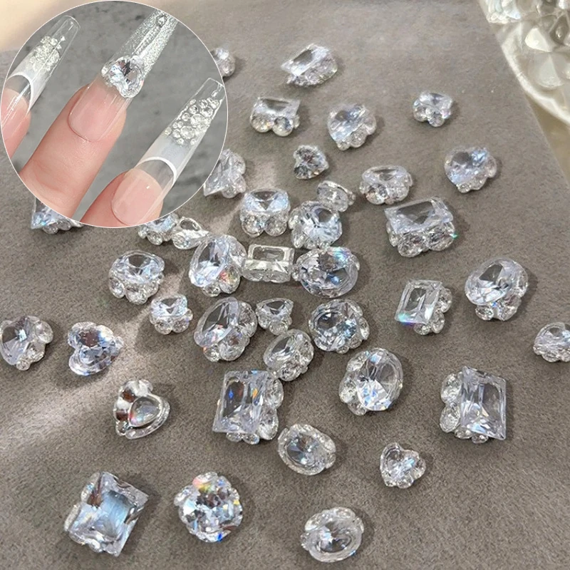 

White Transparent Zircon Pile Drill Crystal Love Heart Round Shiny Delicate Rhinestones Nail Art Decoration Manicure Accessories