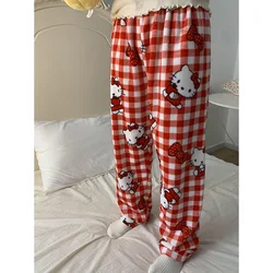 Sanrio Hello Kitty Plush Pajama Pants Anime Kt Cat Coral Fleece Soft Trousers Women Casual Home Trousers Kawaii Birthday Gift