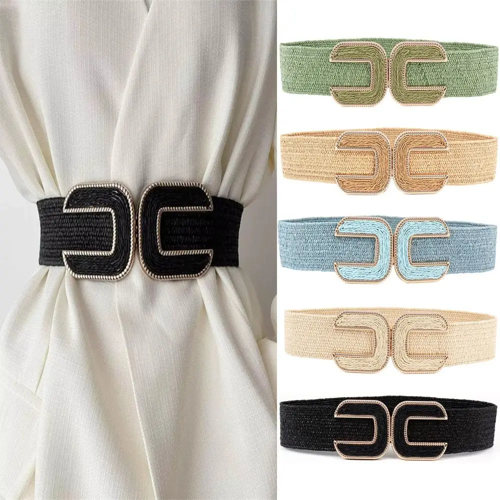

Casual Retro Stretch Belt U-shaped Buckle Wide Elastic Waistband Breathable Corset Waistband