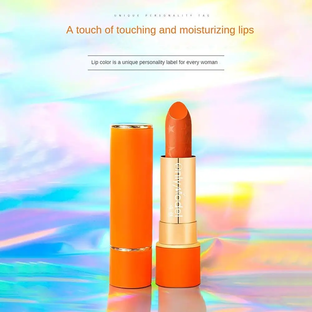 Orange Lipstick Waterproof Long Lasting Matte Lipsticks Sexy Glaze Women Lip Cosmetic Lip Makeup Lip Tint Resistant Stick V D1D9