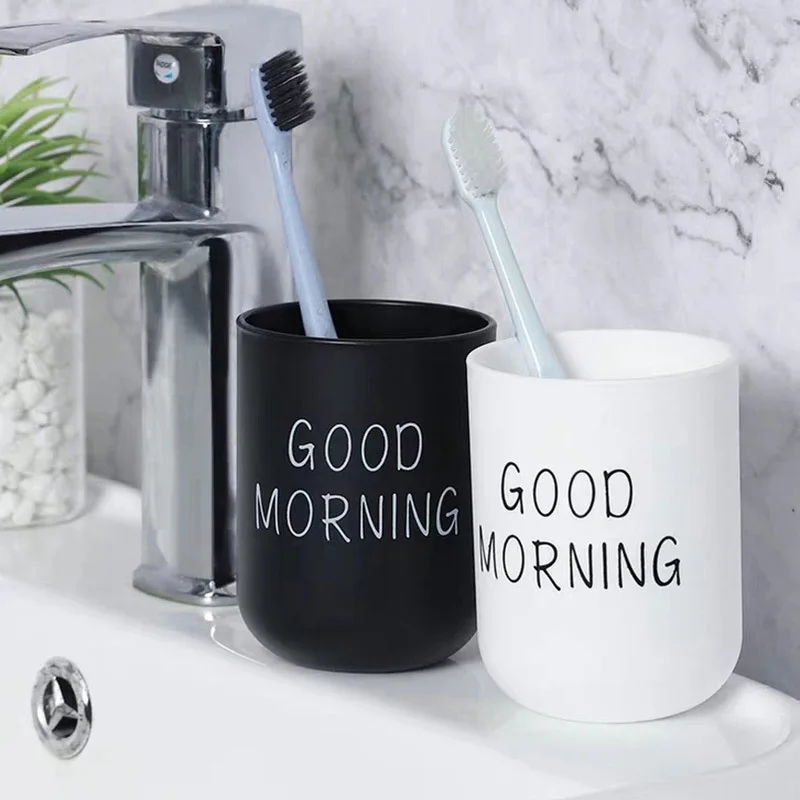 Bathroom Tumblers Portable Couple Toothbrush Washing Mouth Cup Good Morning Plastic Home Hotel Tooth Brush Holder Drinkware Cup