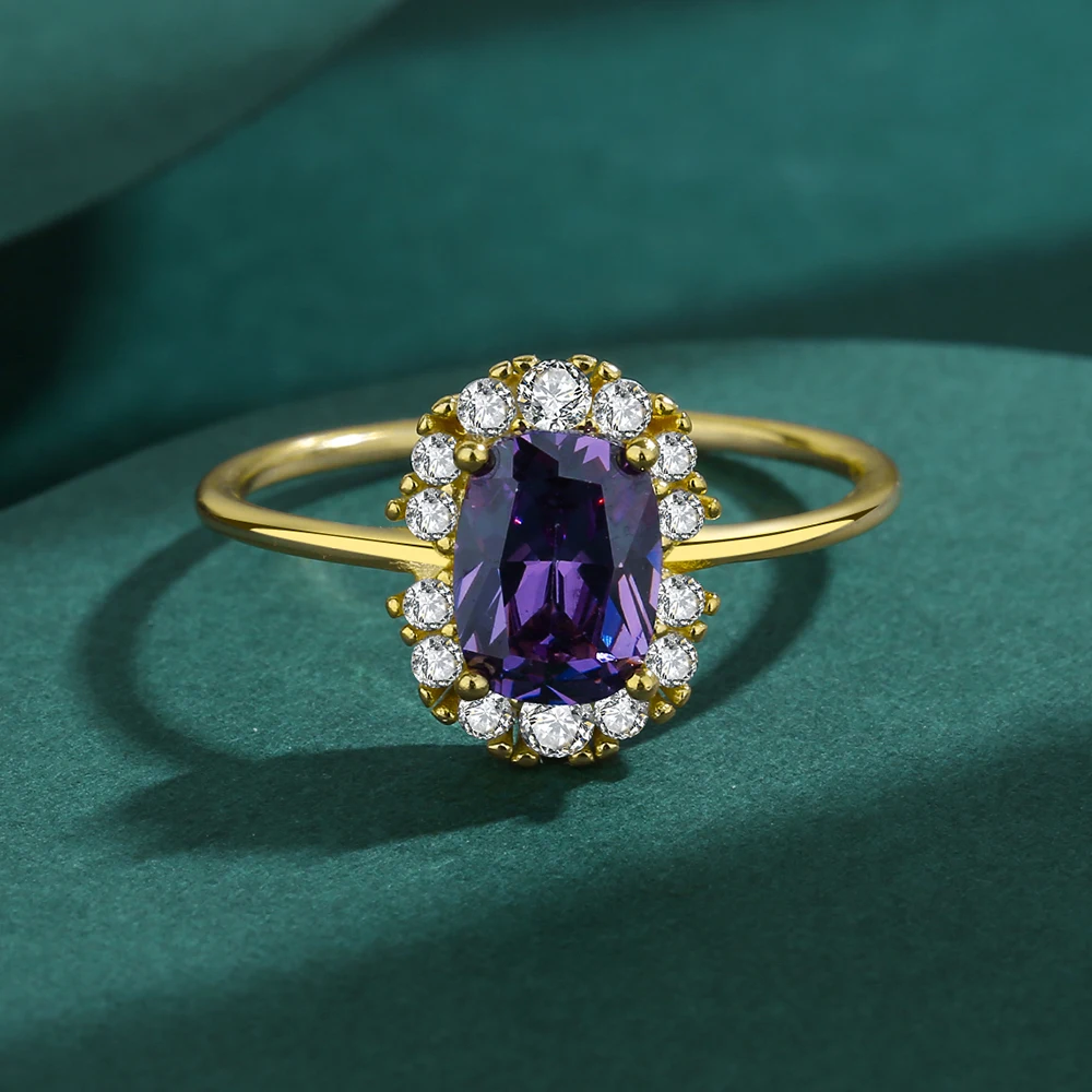 2022 NEW Exquisite Amethyst Gold Ring For Women S925 Silver Cz Diamond Crystal Zircon Engagement Wedding Gift Jewelry Wholesale