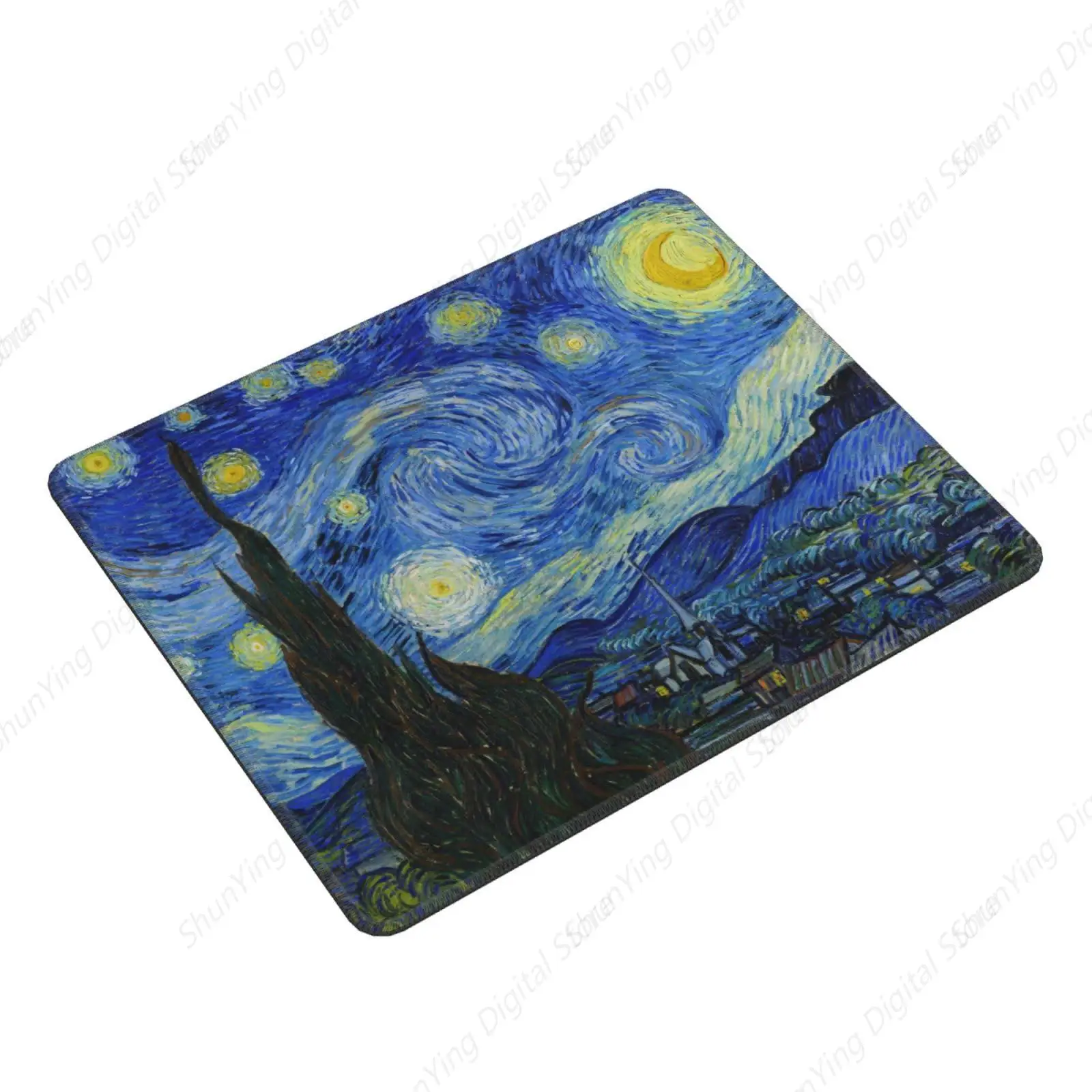 Van Gogh Starry Night Mouse Mat Square Table Mat Stitching Edges Suitable For Home Office Gaming Mouse Mat 25*30cm