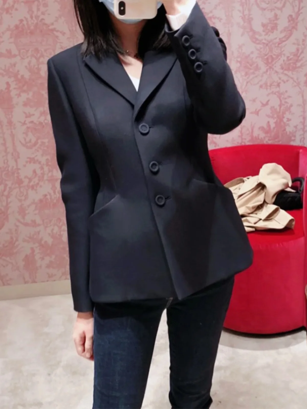 

Slim Fit V-Ne Suit Jaet Tailored 3 Button Waist Cinching Single Row Tee Button Commute Sle Long Sve Color