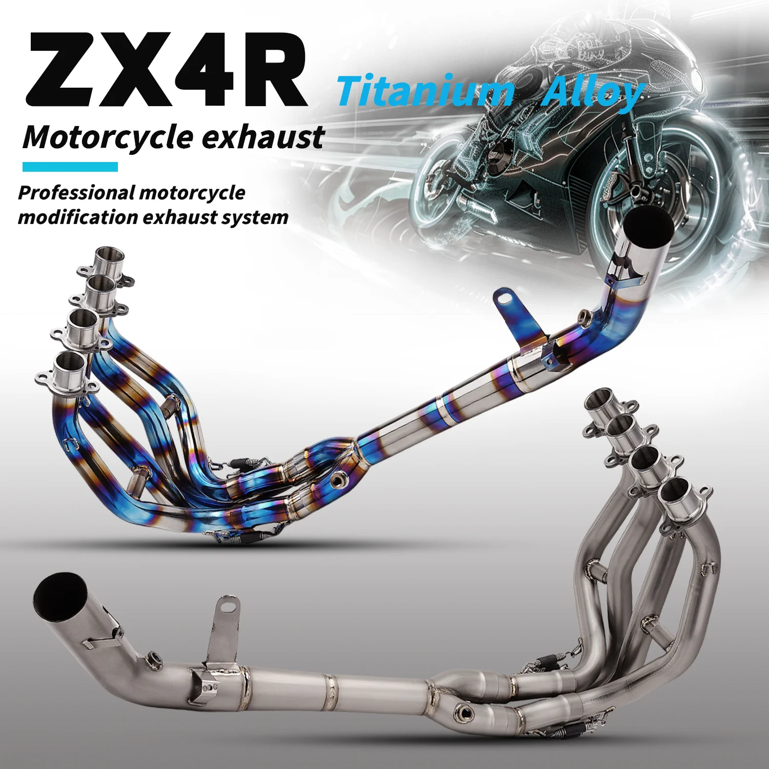 

Выхлопная система для мотоцикла Kawasaki ZX4R: модифицированная соединительная труба, карбоновый глушитель, титановый сплав