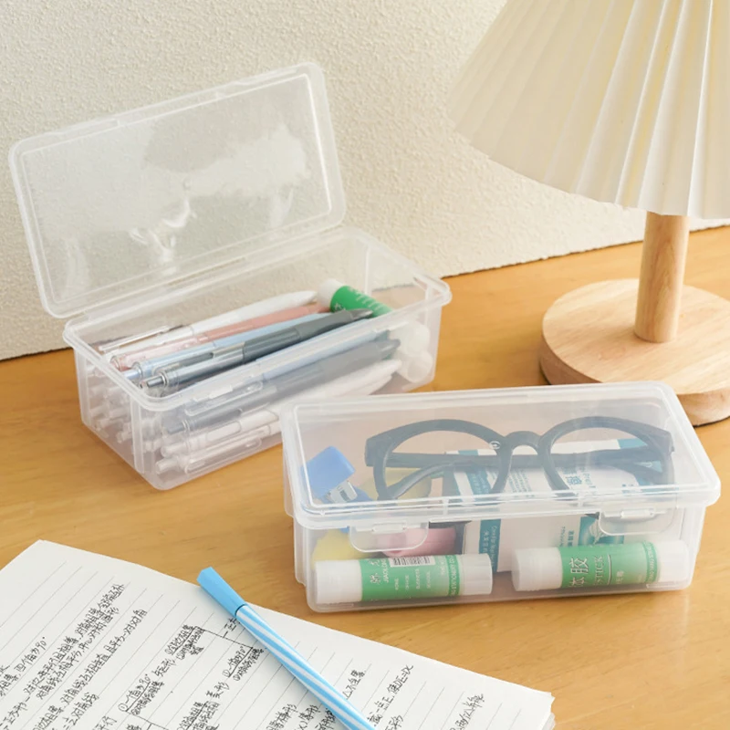 1Pc Simple Plastic Pencil Cases Transparent Rectangle Storage Box Student Pen Pencil Holder Practical Stationery Cases