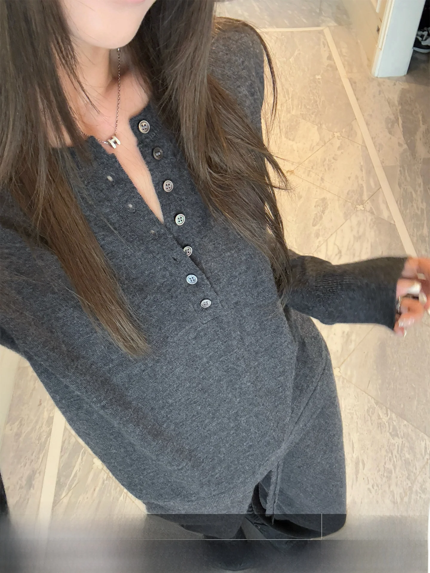 

4PRIL Women's Full Wool Knitted Sweater Henry Collar Long Sve f Open Ne Base irt Autumn Winter Slimming Versatile Top