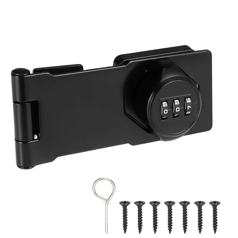

A25F-For Cabinet Door For Cabinet Door, 4-Inch Hasp Lock In Black Zinc Alloy, Heavy Duty Deadbolt Lock With 3-Digit Combination(