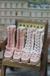 BJD/JD/SD/DD/AS 1/3 Doll Shoes Toy Girls Multi-colored Square Toe Bow White Pink Lace-up High Heels Ankle Boots Doll Accessories