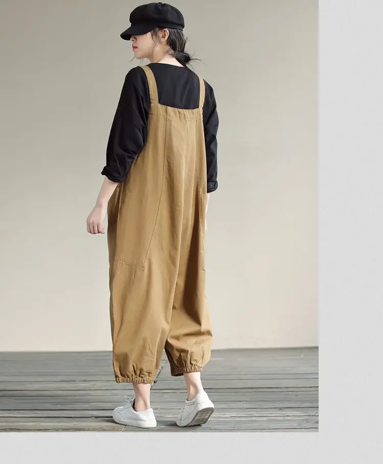 캐주얼 하렘 팬츠 여성용 큰 사이즈 봄 여름 작업복 9부 슬림 와이드 숄더 팬츠 하이웨이스트 출퇴근용