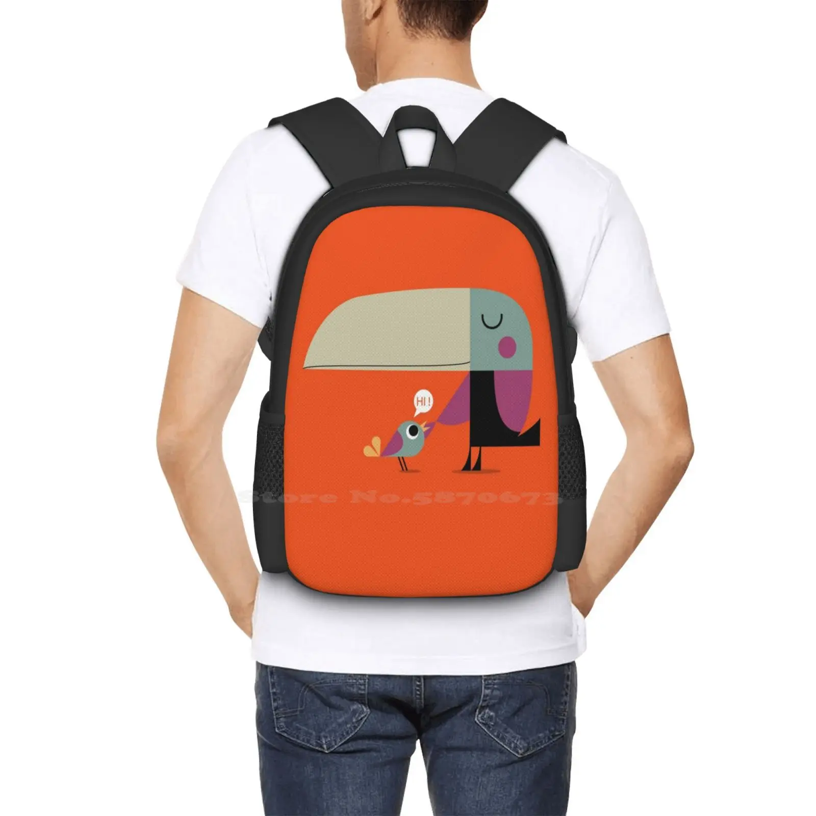 Mochila animal bonito para homens e mulheres, olá, tucano, amizade, amor amigável, mochila para adolescente, pássaro