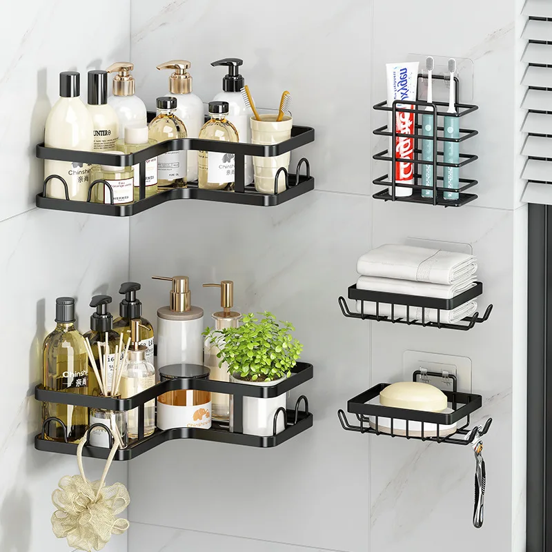 Cross-border bathroom storage shelves Bathroom corner, no drilling required Shower gel triangle organizer, wall-mounted