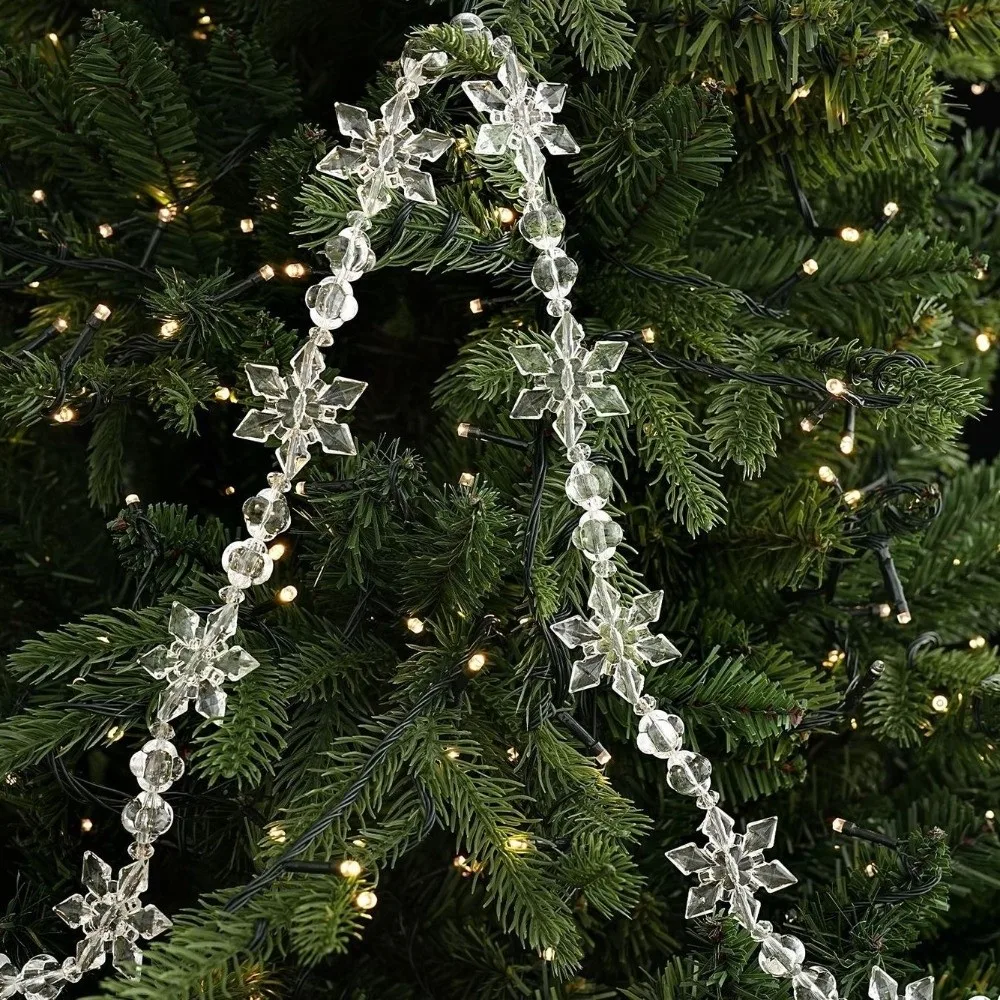 New 1.8M Acrylic Bead Garland Pearl Tone Long Strand Festive Chain Clear Body Xmas Theme Tree Hanger Window Display