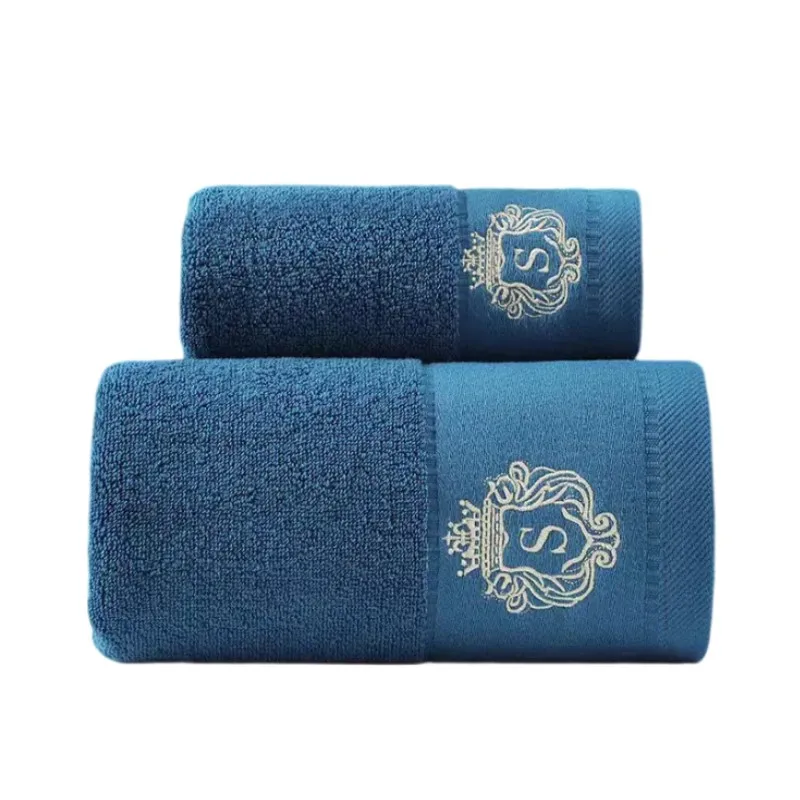 2pcs Cotton Bathroom Towels Set Blue White - 1 Hand Face Towel 34x74cm & 1 Oversized Bath Towel 70x140cm - Sport Towel Gift Set