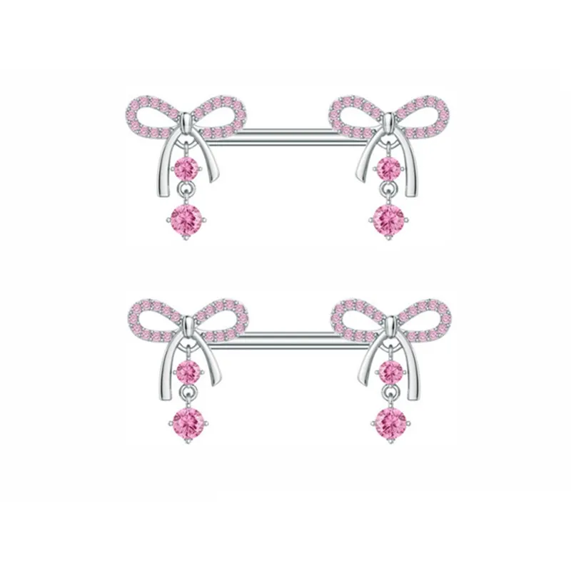 1Pair Pink Butterfly Nipple Piercing Jewelry Shiny Crystal Nipple Rings For Women Girls Heart Nipple Barbells Piercing Pezon