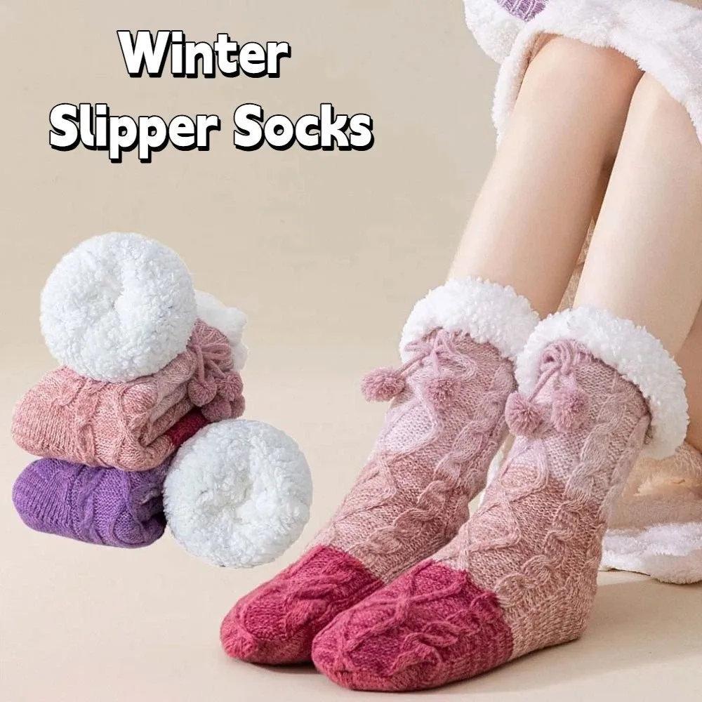 

Fashion Patchwork Thick Thermal Socks Anti Slip Warm Plush Floor Socks Hosiery Knitted Fleece Socks Women Home