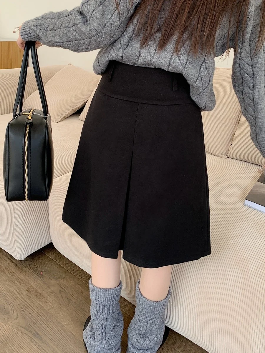 plus Size Woolen Plaid Skirt Women's Autumn Winter Thiened Slimming Hip Covering A-Line Skirt High Waist Midi f Body Skirt
