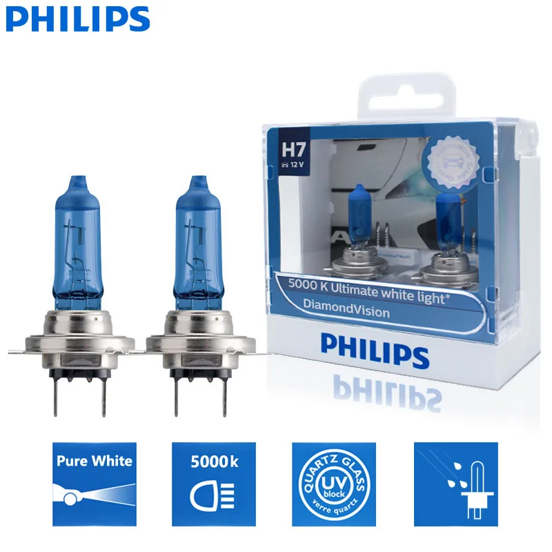 2x Philips H7 12V 55W PX26d Diamond Visio 5000K accessoires Auto Super white Car ampoule halogène Auto ampoules 12972DVS2