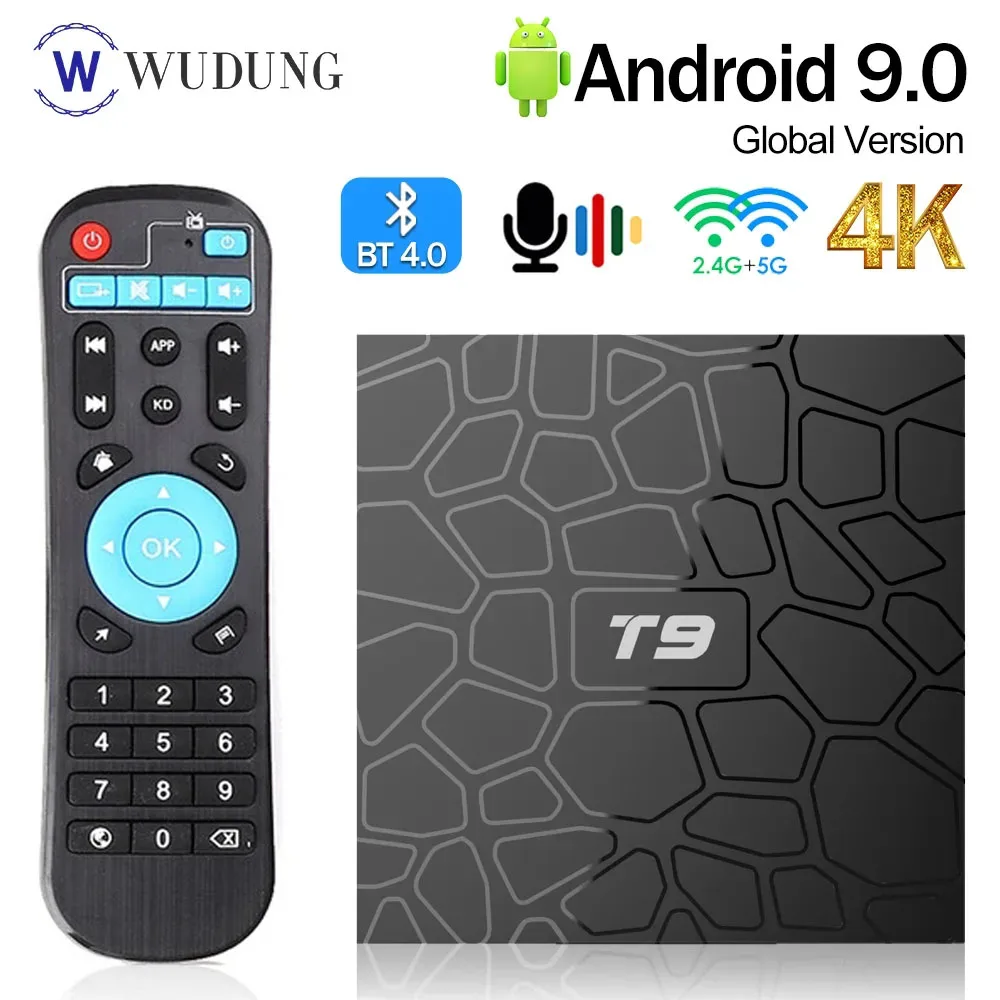 T9 TV, pudełko Android 9.0 4GB RAM 64GB ROM 4K H.265 2.4G & 5G Dual WiFi RK3318 czterordzeniowy BT4.0 inteligentny dekoder