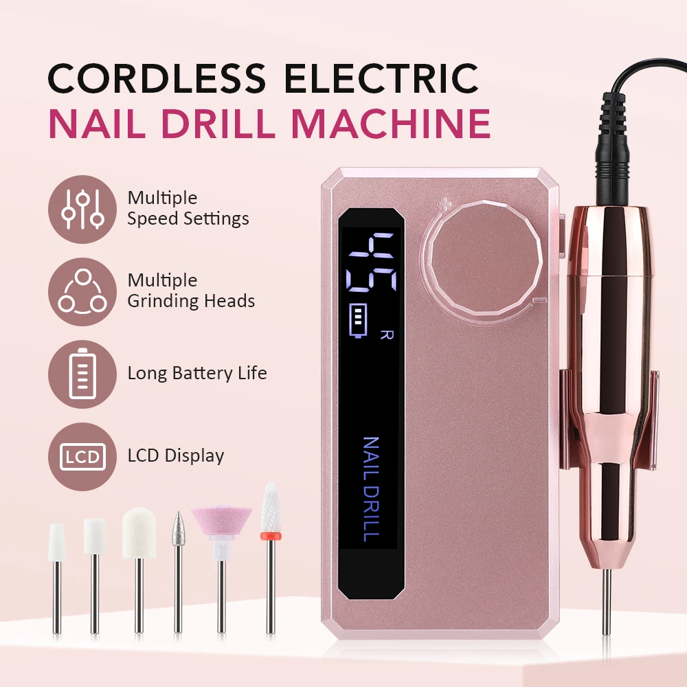   Taladro Eléctrico para Uñas de 45000 RPM, Taladros Profesionales para Uñas de Gel, Lima de Uñas Inalámbrica Portátil, Herramienta de Manicura